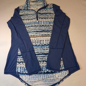 BloqUV Blue and White Patterned Quarter-Zip Pullover